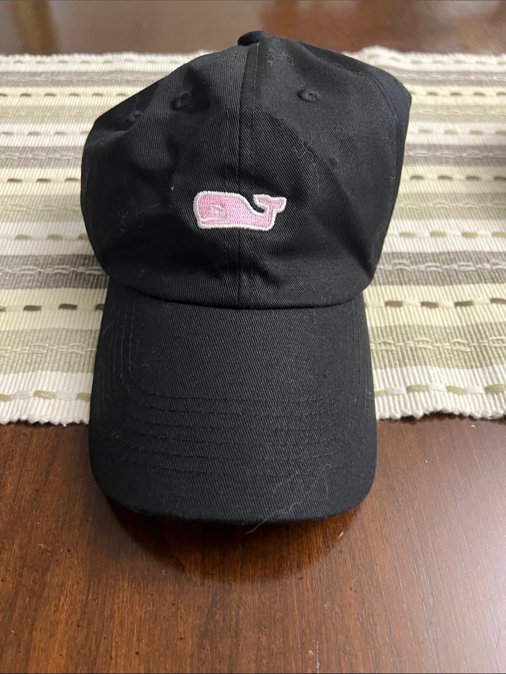 Vineyard Vines Black Cap with Pink Whale Patch